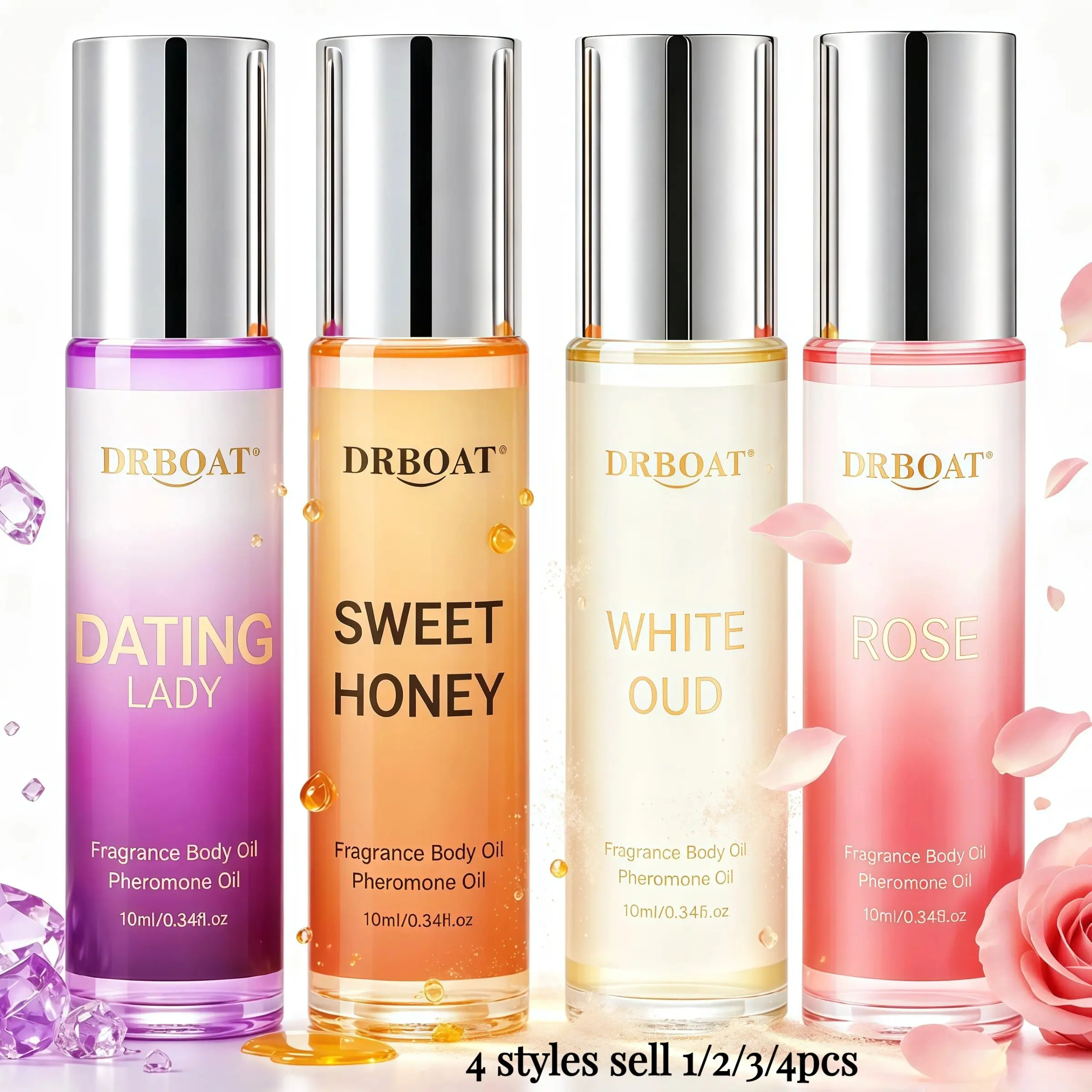 Luxury Perfume Oil Set - for Women with Dating Lady, White Oud, Sweet Honey, Rose Pheromone Oil | Oud, Rose,Honey and Sexy Long Lasting Fragrance Oil Scent | Long-Lasting Perfume Oil Set Eau De Toilette for Every Occasion.