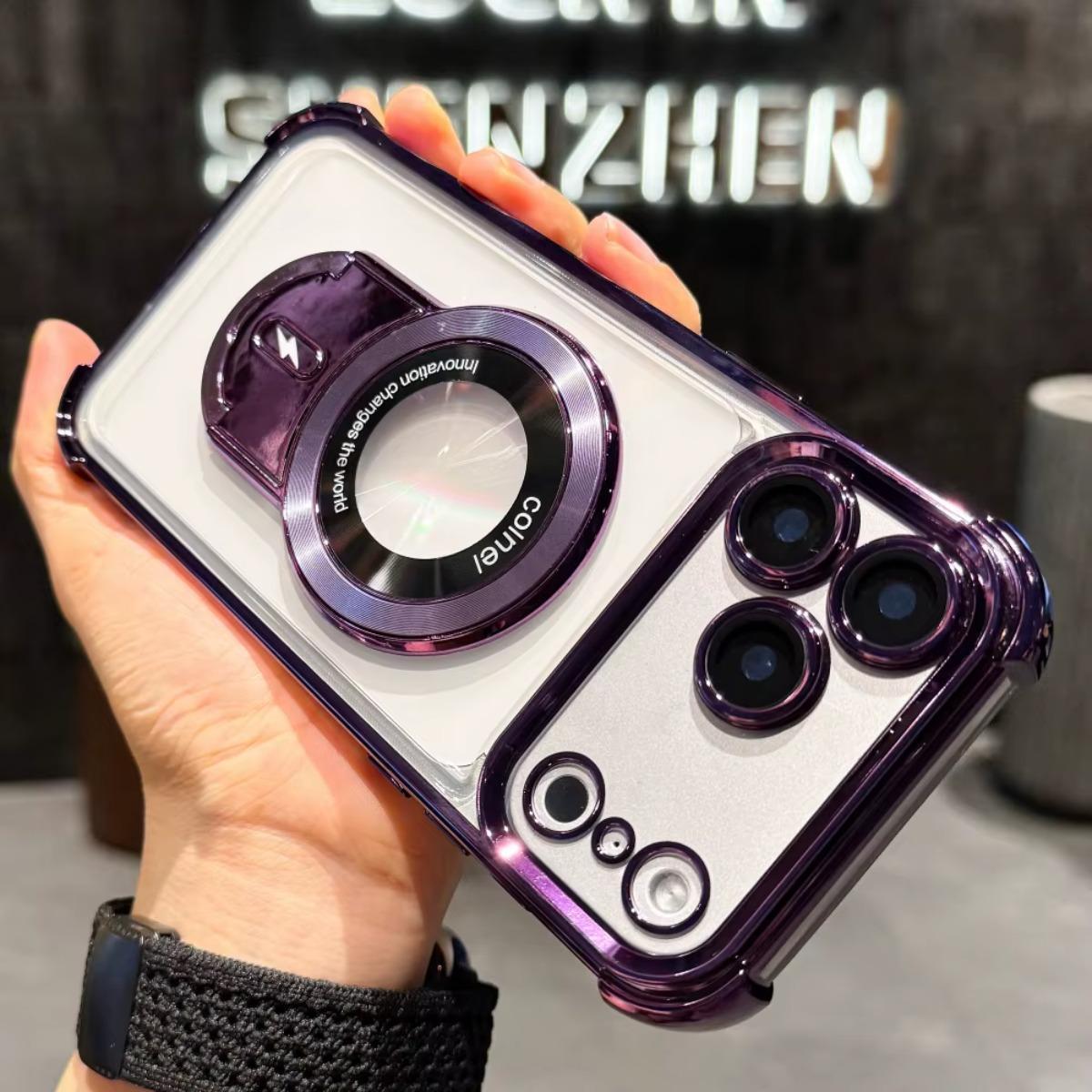 Plating Shockproof Magnetic Pulling Bracket Case For iPhone 17 16 15 14 Plus 13 Pro Max Air Clear Bumper Cover shockproof slim case