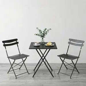 Space-Saving 3-Piece Folding Bistro Set - Durable Steel Patio Table and 2 Chairs - No Assembly Needed - Perfect for Balcony, Garden, Yard, Indoor or Outdoor Use