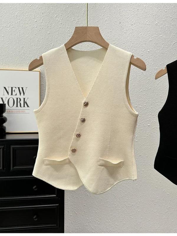 Aria Muse  2026 Summer Female Fashion Solid Single Breasted Tank Tops Knitted V-Neck Sleeveless Slim Women Vest