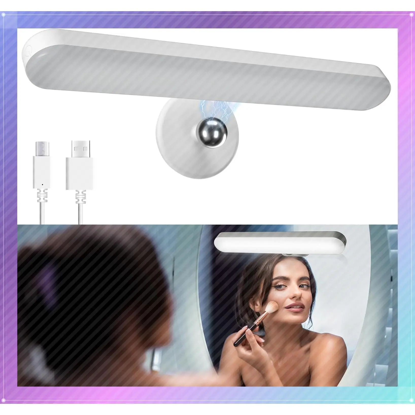 Rechargeable Wireless LED Stick-On Vanity Mirror Lights, Adjustable Color, Brightness and Angle, Cordless for Makeup Mirrors, Bathrooms, Renter-Friendly DecorGift