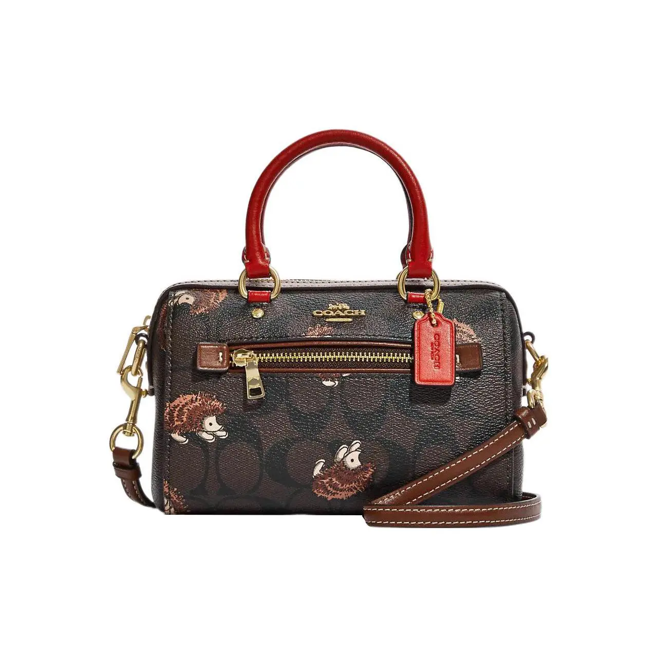 COACH Rowan 17 Top-Zip Crossbody Handbag for Women, Small Size with Exterior Zip Pocket and Dual Card Slots, Faux Leather in Brown and Black