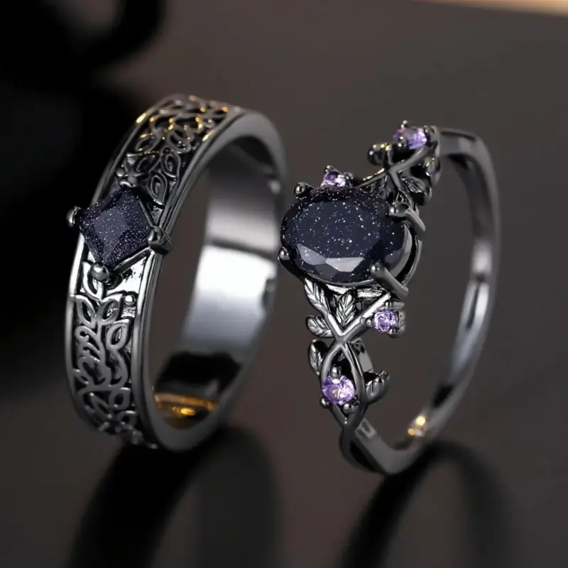 1 Pair Couple Rings Unique Blue Artificial Gemstones Engagement Rings for Women Birthday Anniversary Gift, Artificial Zircon Rings, Zircon Jewelry, Personality Rings for Men, Stackable Engagement Ring