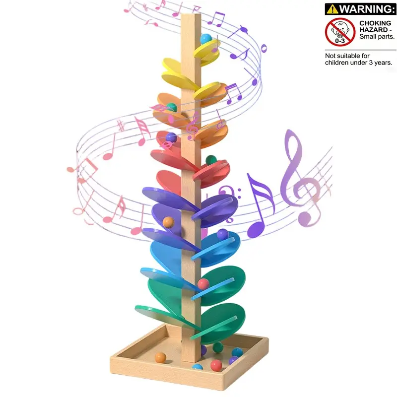Wooden Marble Run Music Tree Montessori Toy, Educational Learning Game for Kids Aged 3+, Color Sorting Toy for Boys and Girls Birthday