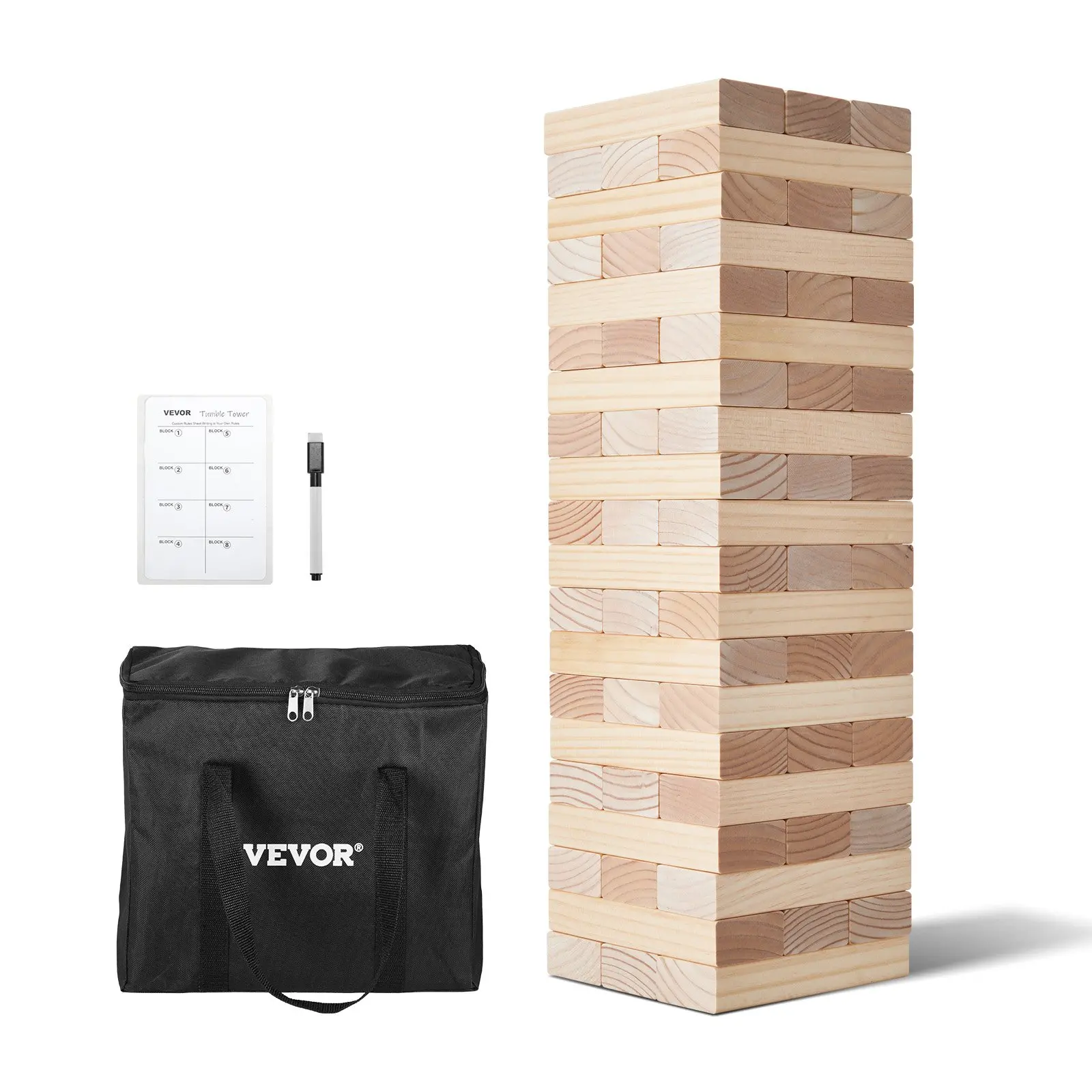 【DealsForYouDays】VEVOR Tumbling Timber Toy, 60 Blocks Giant Tumble Tower Blocks Game, Pine Wood Tumbling Tower Game with Carry Bag and Scoreboard, Wooden Stacking Game, Tumble Tower Family Games for Indoor/Outdoor