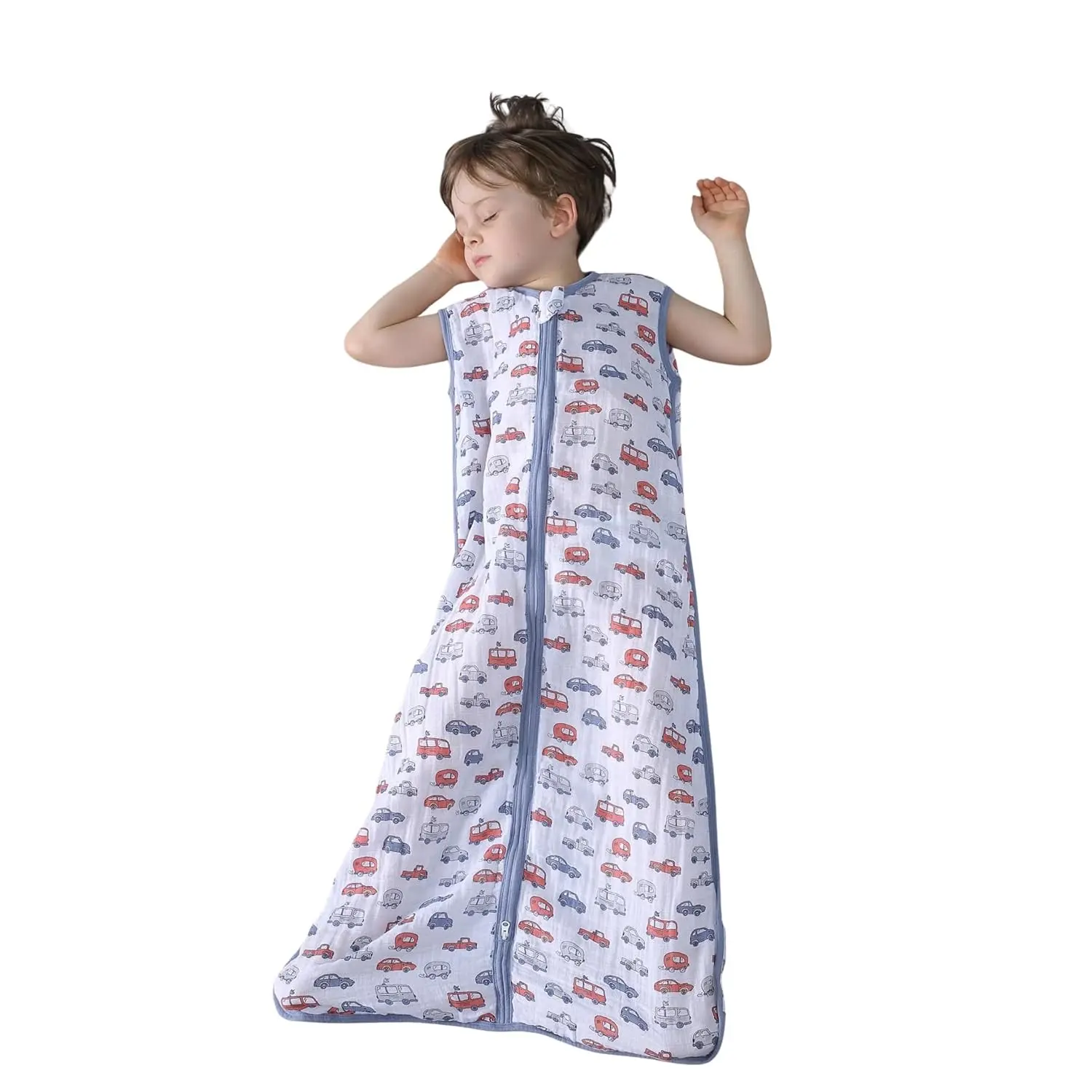 Muslin Baby Sleep Sack 2-4 T, Baby Wearable Blanket 100% Organic Cotton 0.5 TOG Toddler Sleep Sacks with 2-Way YKK Zipper, Soft 4 Layers Muslin Fits 2T 3T 4T Car Truck