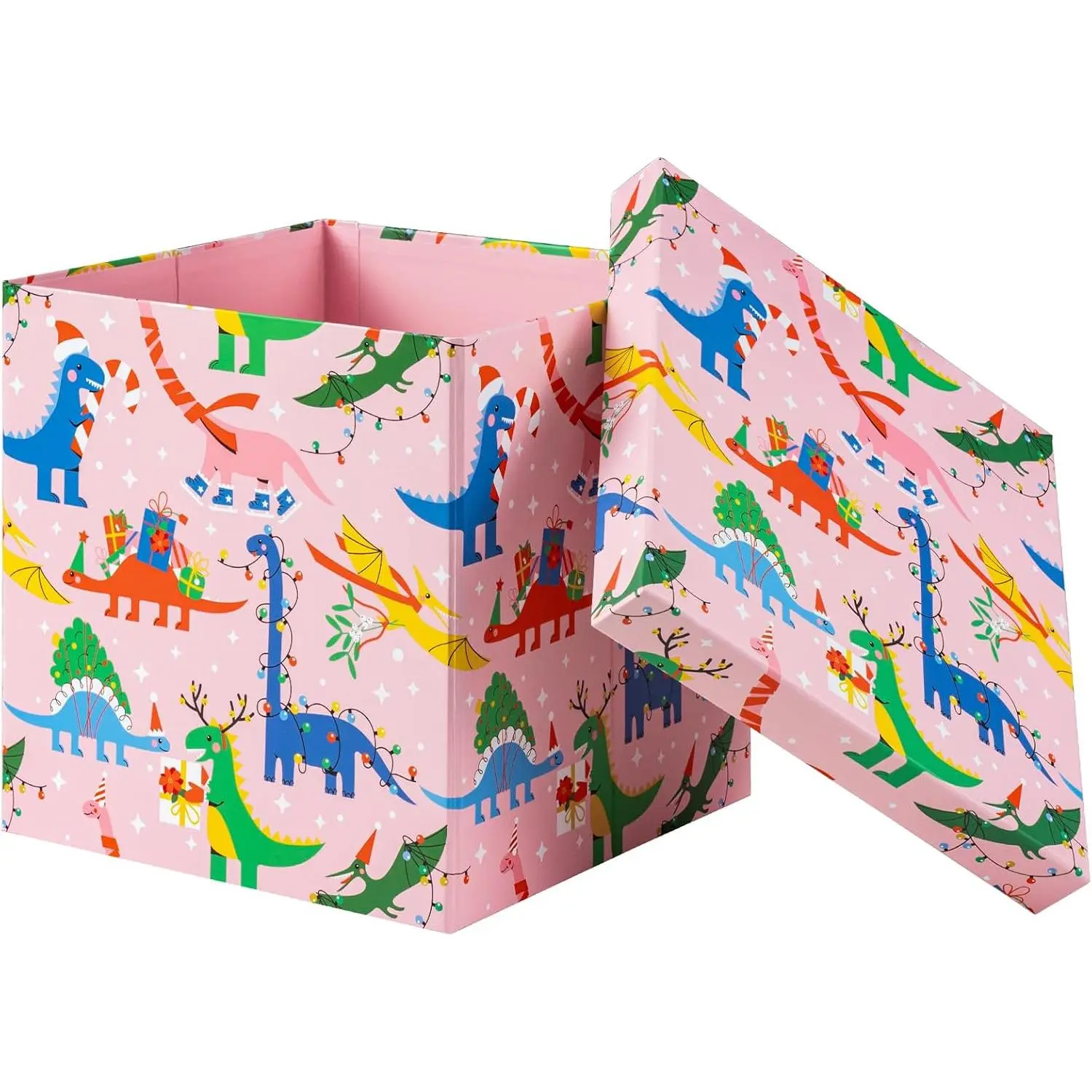 9" Christmas  Box with Lid - Dinosaur Xmas Party Design  Box and 2 count Tissue Paper for Christmas, Holiday, Party,  Giving and