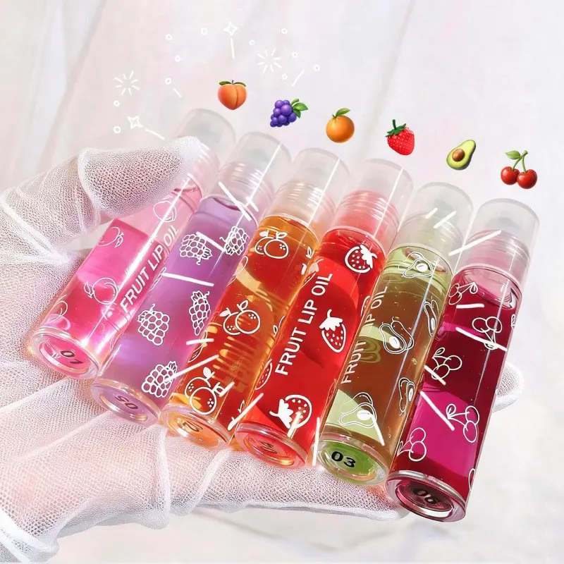 6 Color Lip Gloss, Fruit Flavors, Long-Lasting Moisturizing Lip Balm, Roll-On Lip Oil, Prevents Chapped Lips, Peach, Strawberry, Grape, Cherry, Avocado