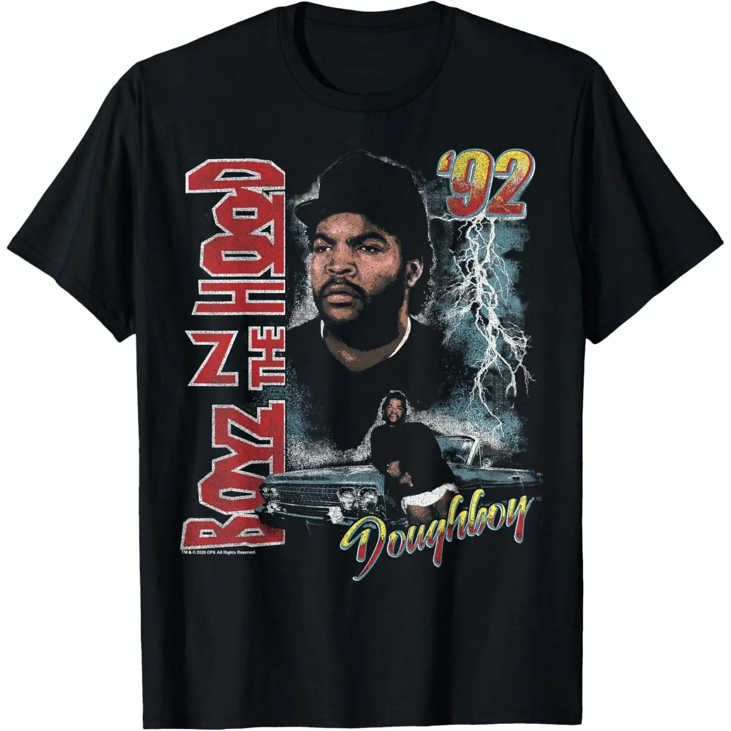 Boyz n the Hood Graphic T-Shirt for Men, Oversized 90s Hip Hop Top with Doughboy & Ice Cube Print, Soft Cotton Fabric, Casual Round Neck, Street Style, Cargo, Shortsleeve, Loose, Unisex, Outdoors, Drop Shoulder, 5Xl