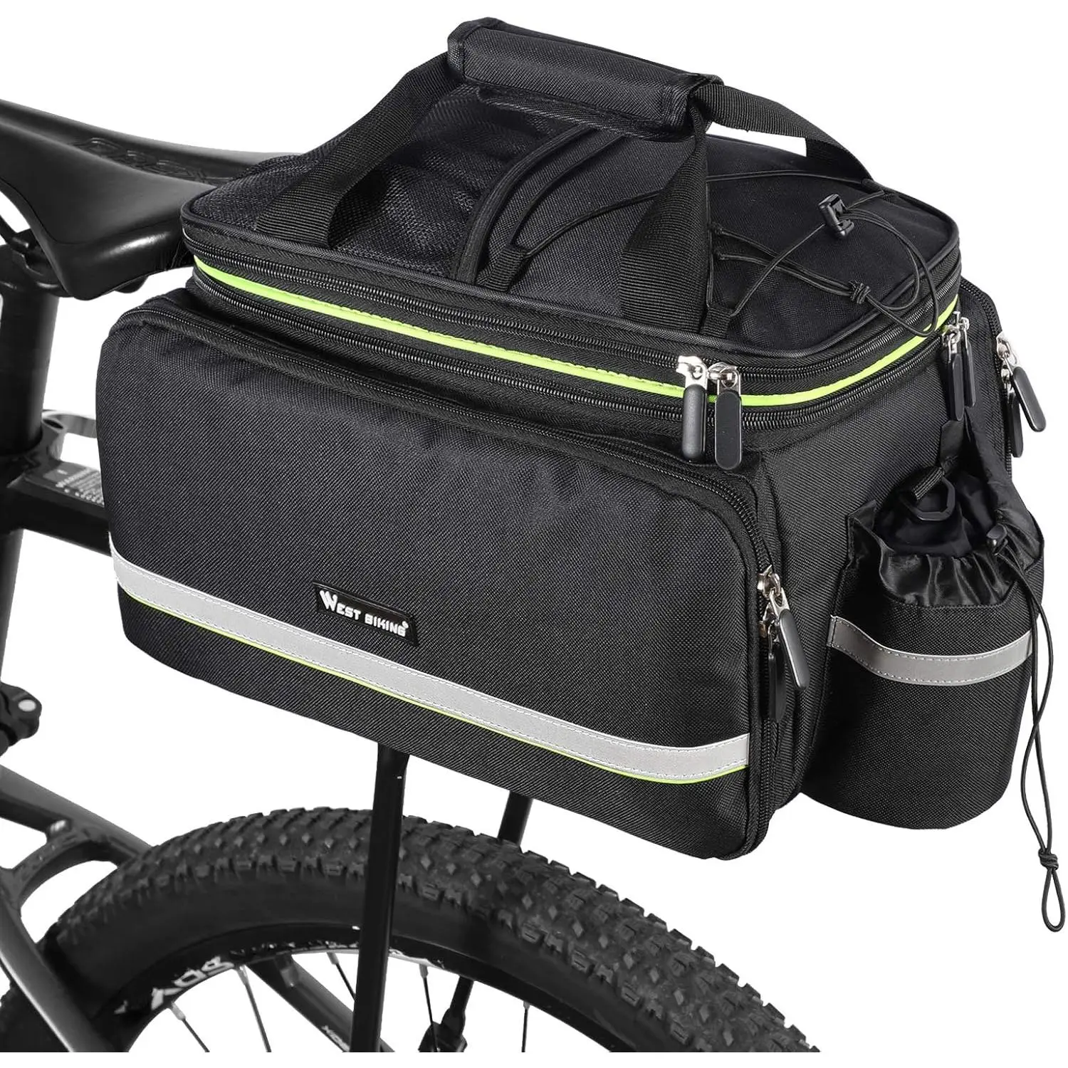 West Biking Rear Pannier Bag - 35L Large Capacity Waterproof Multi-Function Bicycle Rack Carrier, Detachable Tail Seat Trunk Bag With Handbag Shoulder Strap for Storage