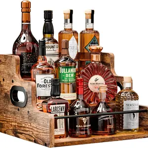 Solid Wood Wine Bottle Display Rack, Coffee Syrup Storage Rack, Three-tier Countertop Wine Rack, Suitable for Bars, Wine Cabinets, and Home Use, Ideal for Storing Whiskey, Spirits, and Spices