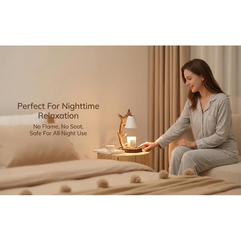 Minimalist Antler Wax Melt Warmer Lamp Solid Wood Resin Low Temp Safe Home Decor Aromatherapy for Bedroom Living Room Bathroom Gift Set