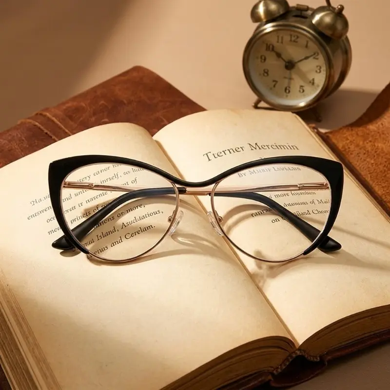 Women's Fashion Cat-Eye Non-Prescription Glasses – Vintage Metal Punk Party Accessory with Luxury Gold Frames