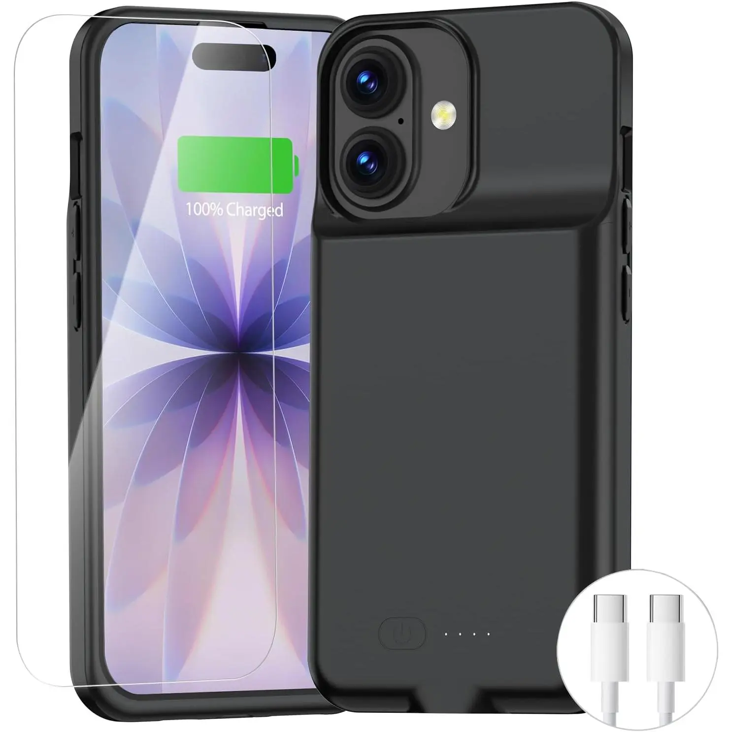 8500mAh Plastic-Polycarbonate-TPU Handheld Rechargeable Battery Case for iPhone 17 (6.3in, Black) - CarPlay Support, Shockproof Protector, Extended Charger Accessory with LED Display, Accessories, With Protector