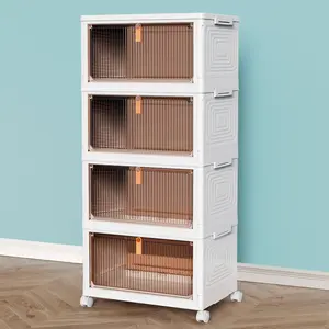 4 Tier Plastic Storage Bins with Lid 23QT - Stackable Storage Bins with Wheels, Organizers and Storage, Plastic Storage Cabinet Organization and Storage for Living Room,Office,Dorm