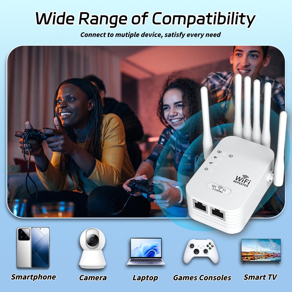 6-Antenna WiFi Extender,300Mbps WiFi Range Booster,WiFi Range Extender,Covers 12,000 sq. ft & 100 Devices, Repeater with Ethernet Port for Home, Office Use,Quick Setup,Game Essentials,Men Gifts