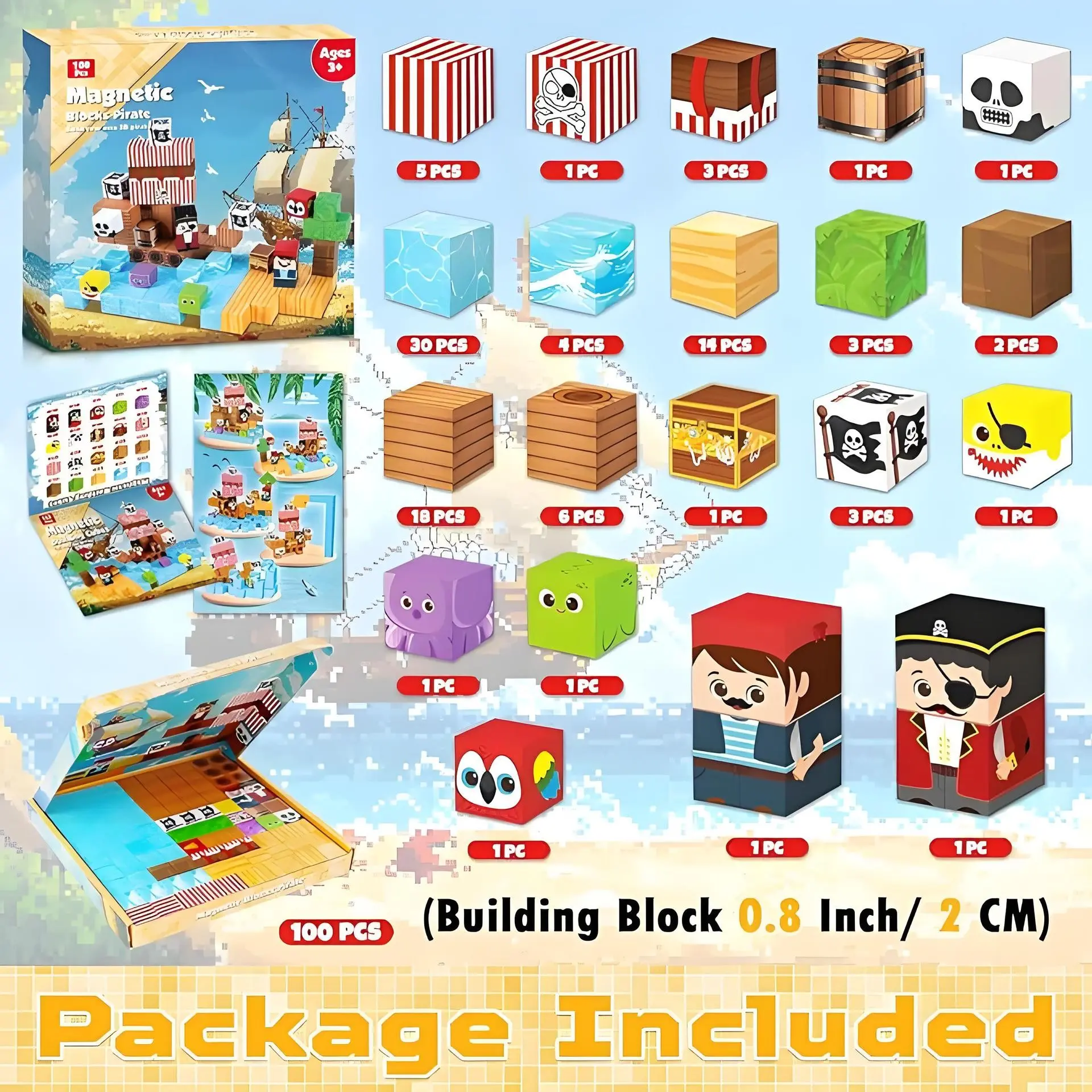 100pcs Magnetic Building Blocks, Pirate Ship Puzzle Set, Educational DIY Toys, Perfect for Birthday, Party, Halloween, Christmas Gifts