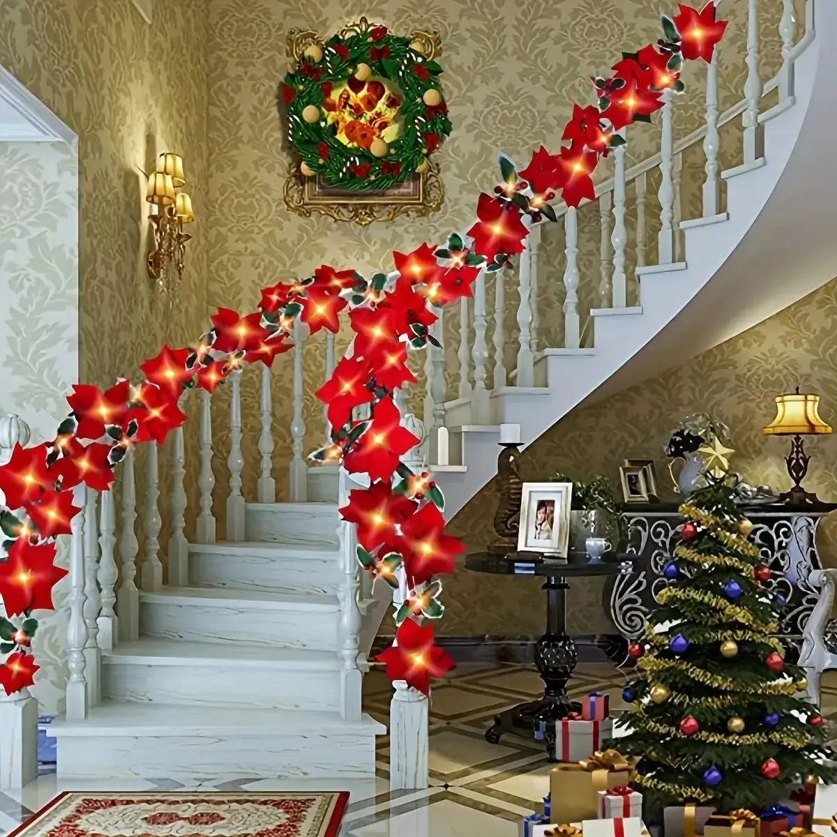 Large LED Light String Decoration for Stairs, Perfect for Halloween Christmas Party Wedding Valentine's Day Proposal Scene Setup