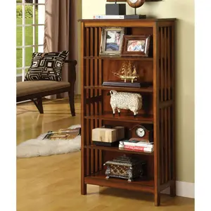 Gorgeous Styling Antique Oak Finish 1pc Media Shelf Solid wood Storage Books 5-Shelves Open Cabinet Shelf On-Site