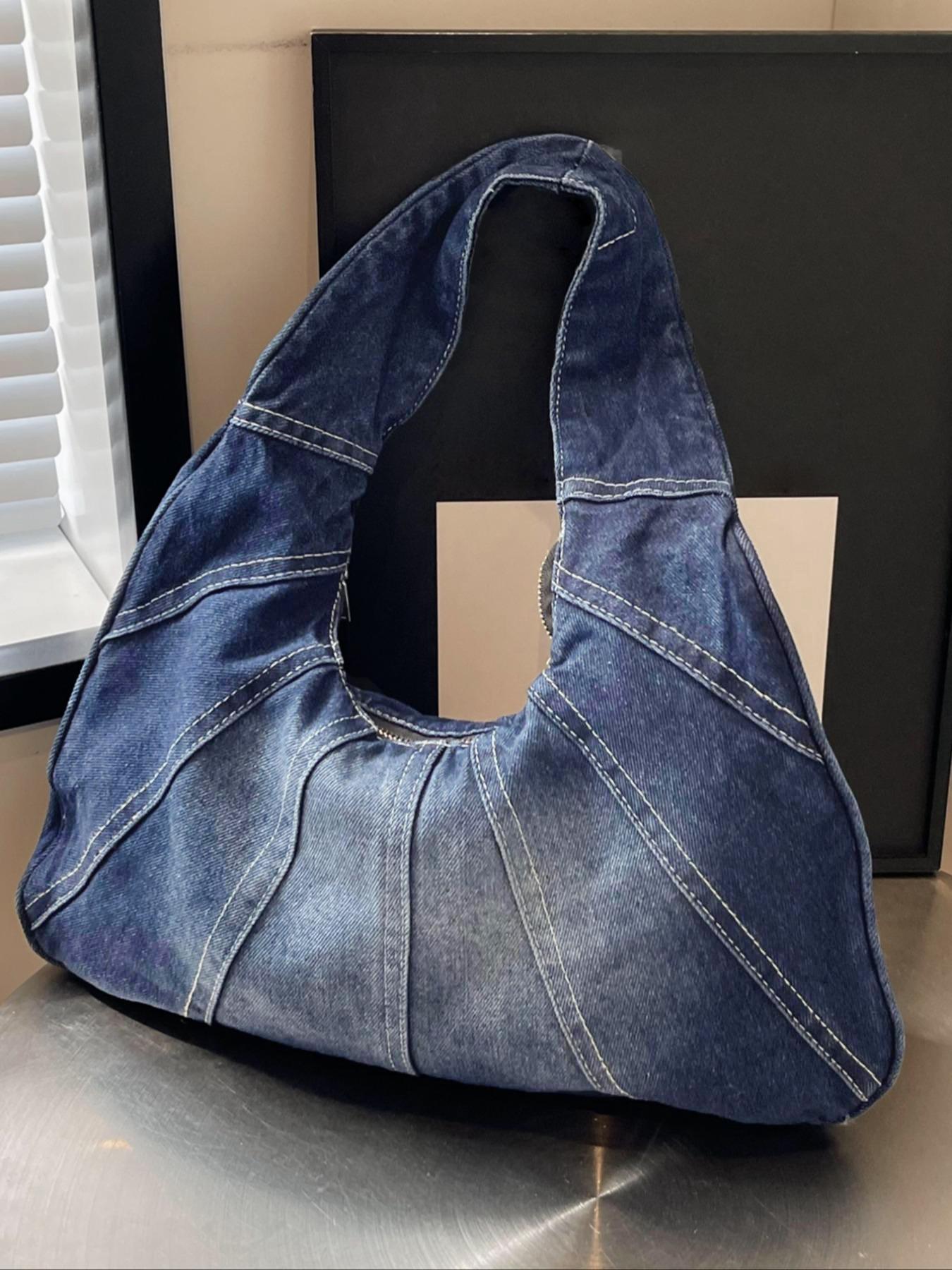 Women's Fashionable Denim Shoulder Bag, Shoulder Purse, 2025 New Style Casual Versatile Zipper Slouch Bag for Daily Used As Gifts, Trendy All-match Purse Bag for Commute, Work, Travel, Gifts for Her, Denim Crossbody Bags