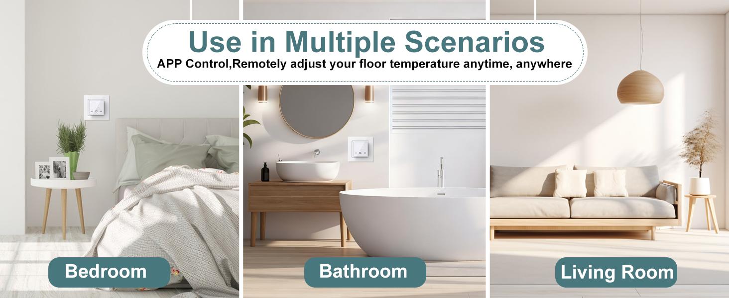 Programmable Thermostat, WiFi Thermostat for Radiant Heating with Touchscreen, 120V-240V Wide Voltage, Dual Sensing, Black