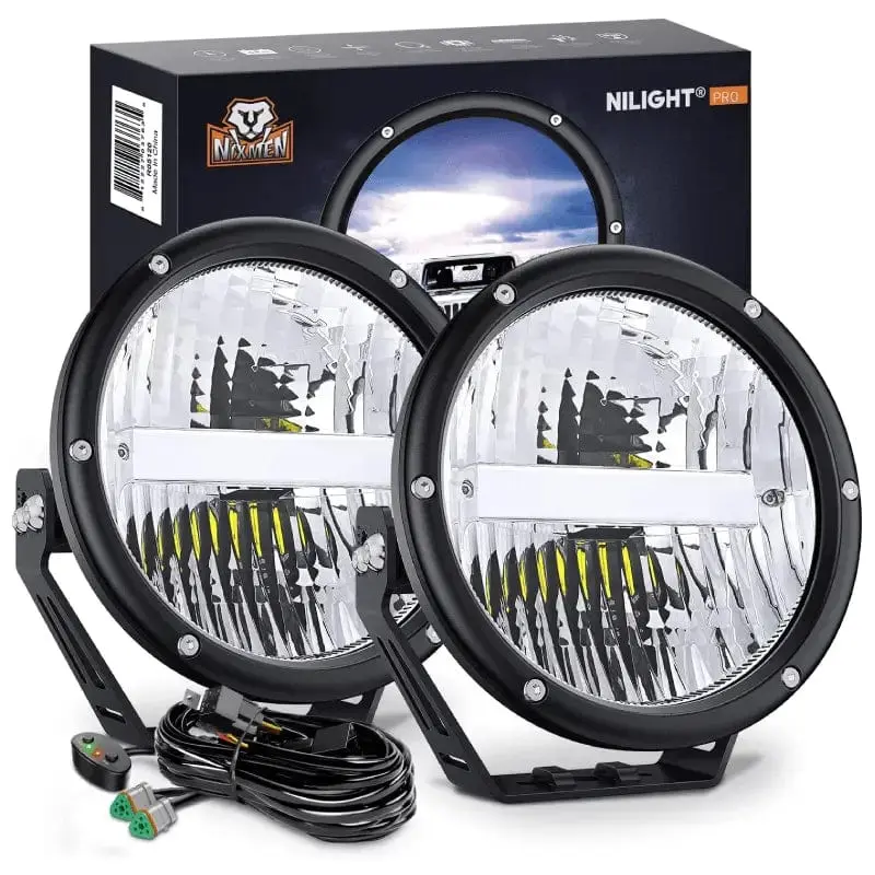 Nilight 7-Inch 120W 5800LM Round High-Low Beam Built-in EMC Aluminum LED Work Lights (Pair) - Plug-and-Play Offroad Lights with 1700LM, 14AWG DT Connectors/Wire, Brightening Secure Visibility Boost for Dirt Bikes, Jeeps, Tractors