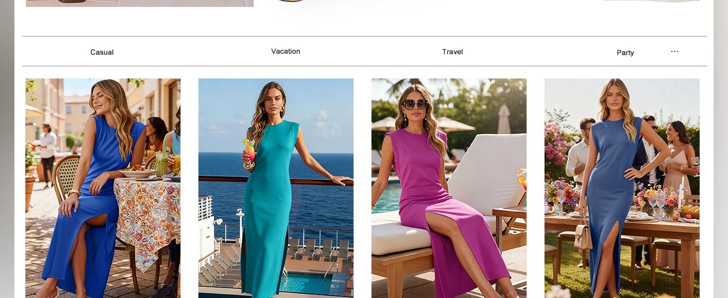 YehGoods 2026 Women Summer Casual Sleeveless Maxi Dress Crewneck Loose Split Wrinkle-Free Beach Travel Vacation Long Sundress