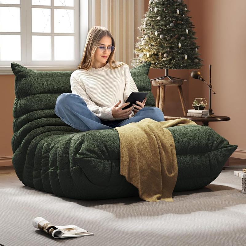 Bean Bag Chair, Fireside Chair, Large Bean Bag Chair for Adults, Bean Bag Chairs for Teens with High-Resilience Foam, Non-Slip Base Floor Lounge Sofa,Living Room (Green, Single)