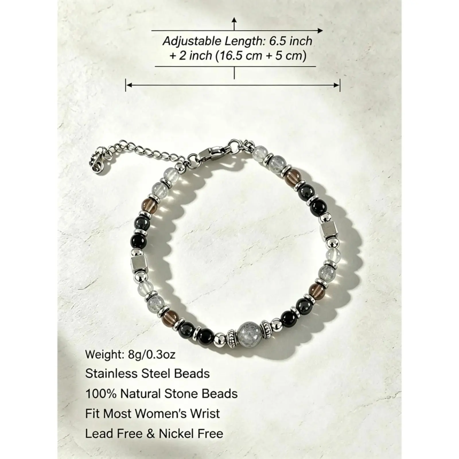 High-Quality Adjustable Beaded Bracelet Set, Handmade Natural Stones Crystal Moonstone Agate Hematite Jewelry, Summer Accessory, Essential Fashion Jewelry Supply, Stylish Chic Piece, Birthday Gift