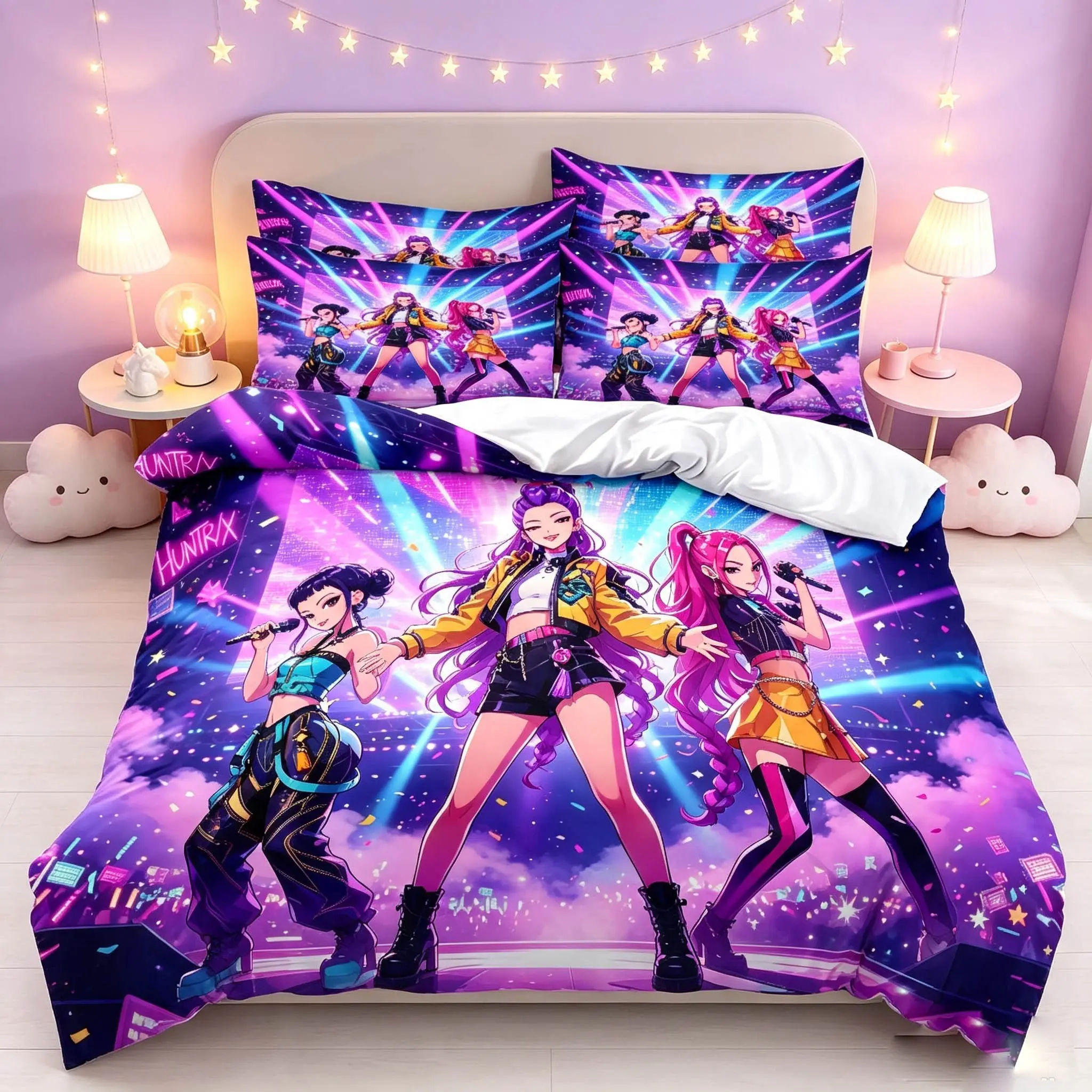 3-Piece Cartoon Girl Pattern Duvet Cover Set, Includes 1 Duvet Cover and 2 Pillowcases, Soft Fabric, Ideal for Bedroom, Hotel, School Dorms