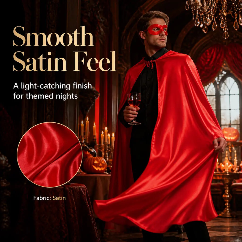 Men's Red Sleeveless Satin Long Loose-Fit Cape Cloak, Vintage Hero-Style Costume Accessory for Halloween Cosplay, Theme Party Outfits Carnival Clothes