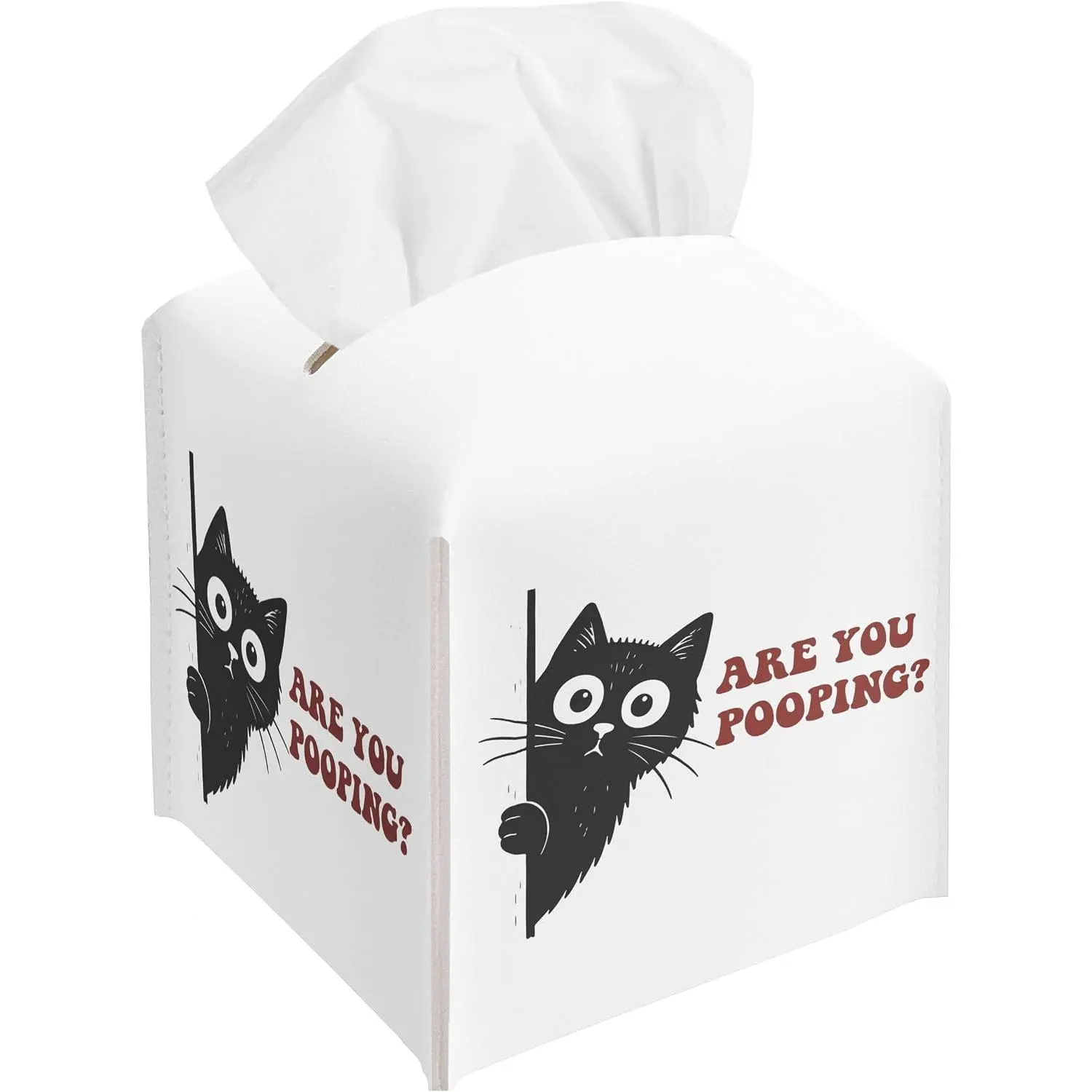 Black  Tissue Box Cover, are You Pooping Bathroom Decor, Square Decorative Tissue Box Holder with Bottom Belt,  Lover Gifts for Women Men, Leather Toilet Paper Cover for Tabletop-A03