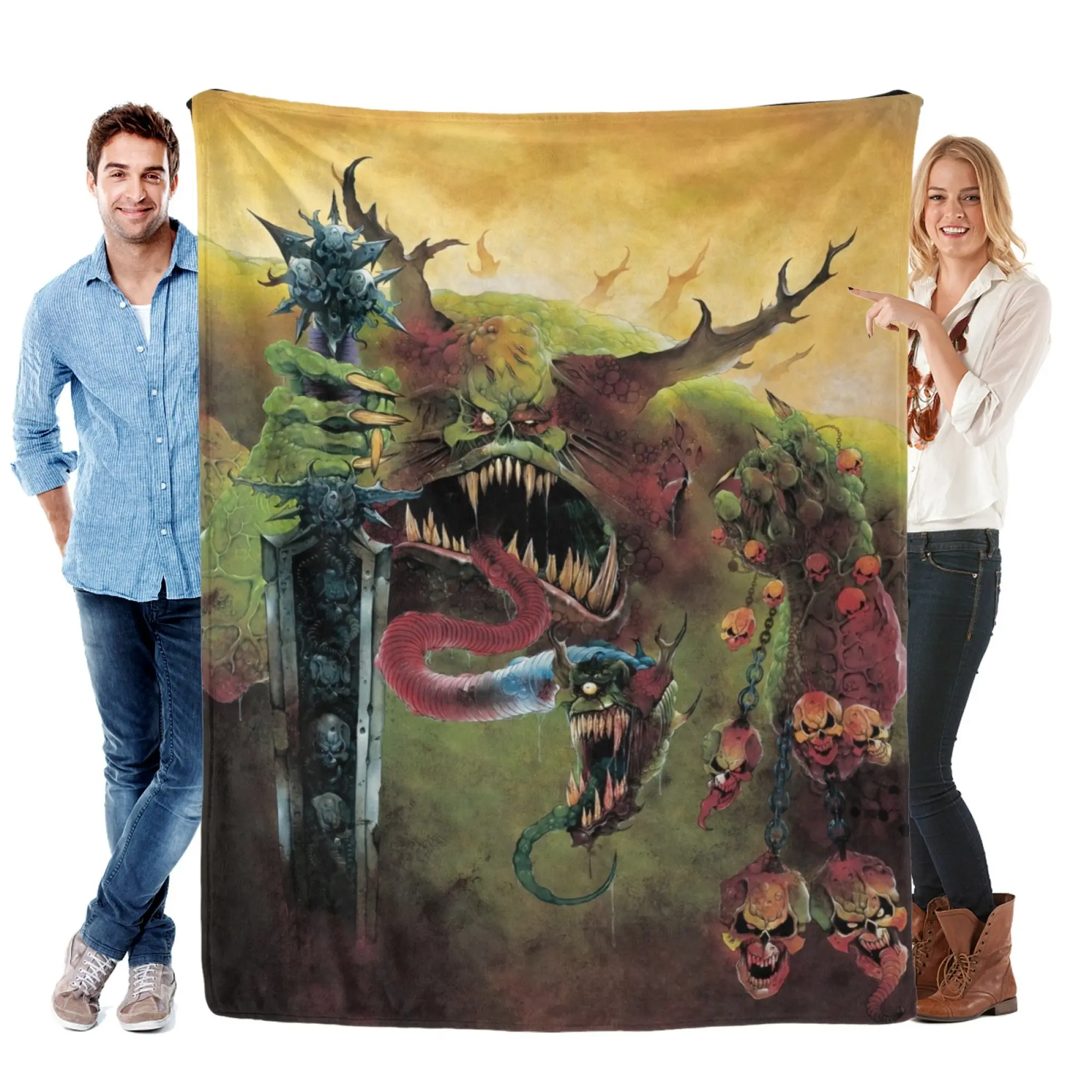 Grimdark Nurgle Warhammer 40K Flannel Blanket, Soft Warm All Season Fleece Throw For Gaming Room Couch Bed, Durable Washable Lap Blanket, Perfect Holiday Birthday Gift For Tabletop Wargame Fans & Dark Fantasy Art Lovers