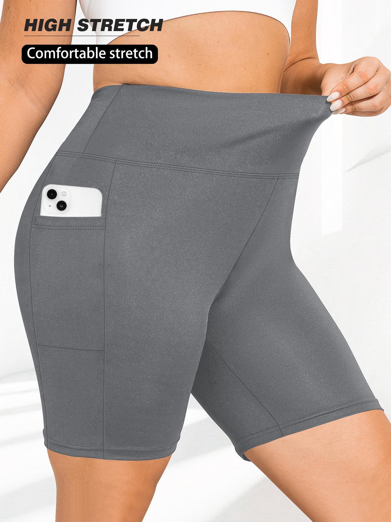 [Plus Size] Solid Pocket High Waist Short Leggings, Casual Comfy Breathable Skinny Shorts for Daily Wear, Workout Clothes, Gymclothes, Women's Bottoms for Summer