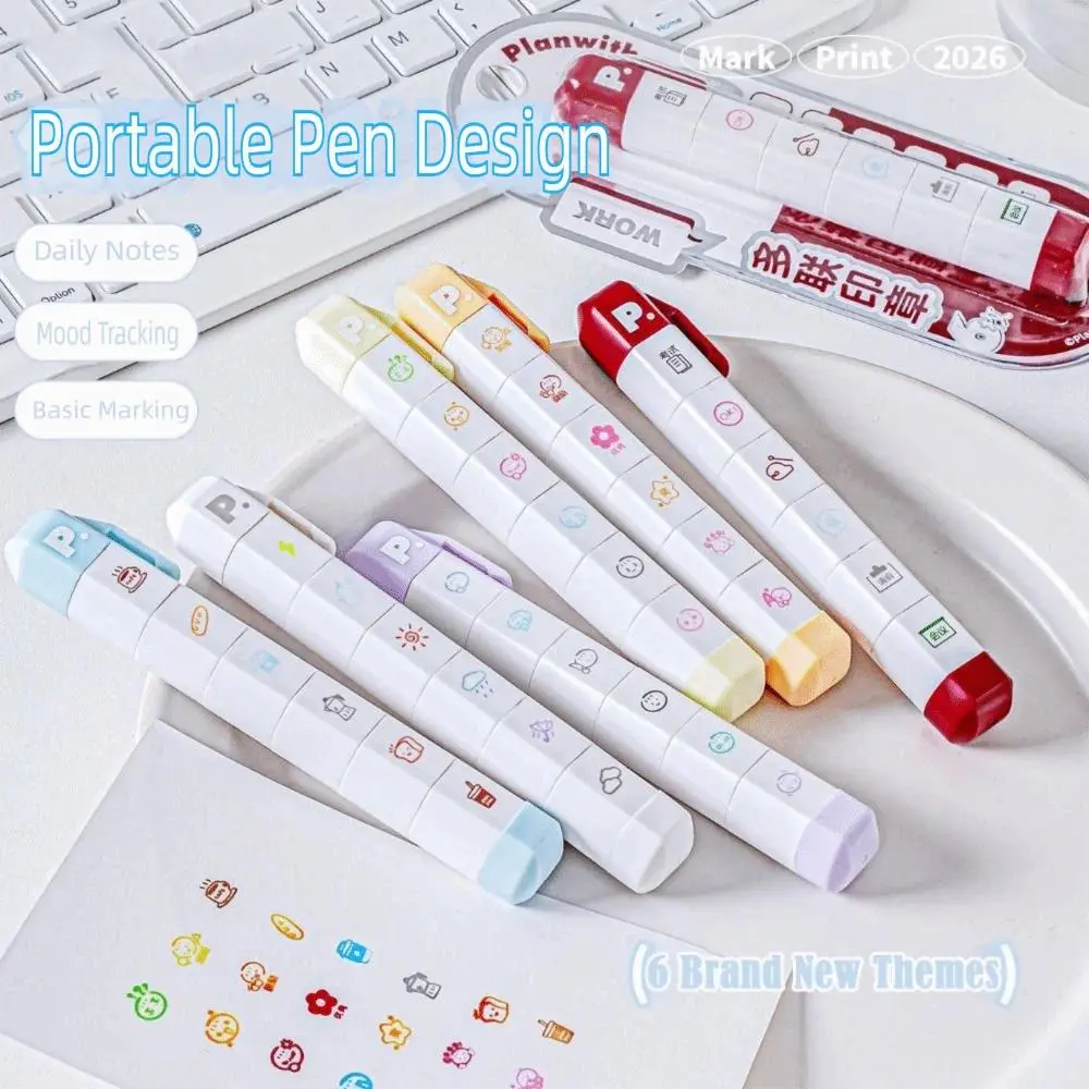 New Detachable Arrival Cute To Do List Journal Stamp Multi-Head Portable Seal Pen Stamp Mark Kids Gift