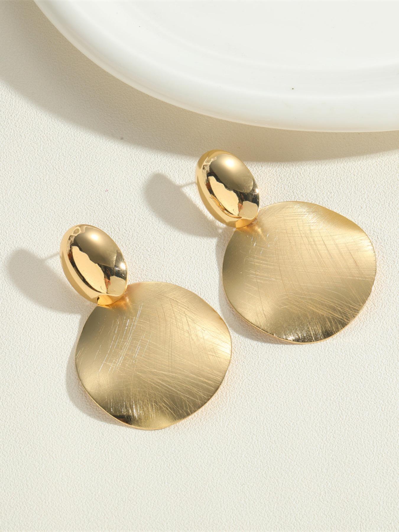Luxury 18k Gold Plated Round Disc Drop Earrings for Women, Trendy Geometric Hammered Metal Dangle Earrings, Fashion Statement Jewelry for Party & Daily Wear