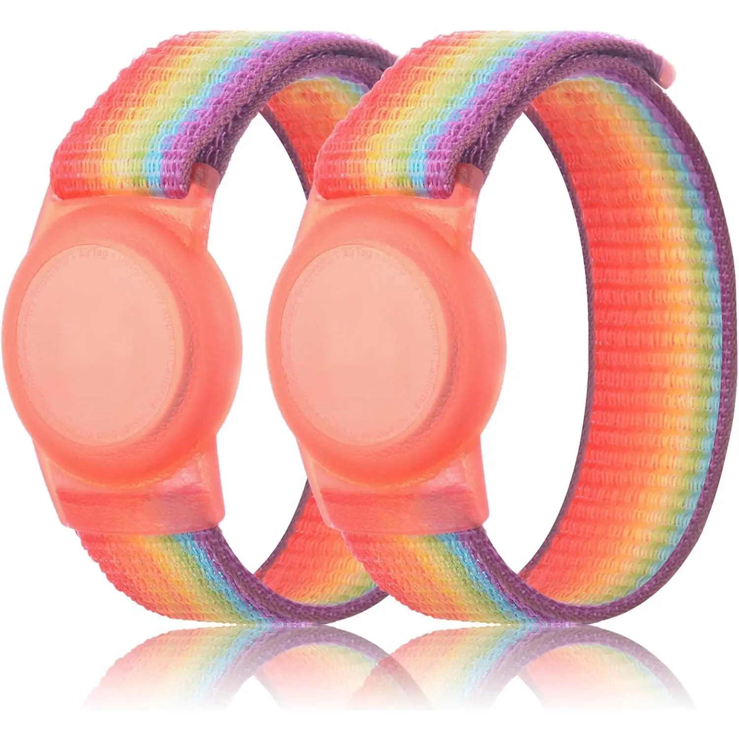 Wristband Compatible with  AirTag, Protective Case for Air Tag GPS  Holder with Nylon Bracelet, Adjustable Anti Lost Watch Band for   Elder(2PacksRainbowB)
