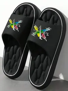 Unisex Graffiti Letter Print Cloud Slides, Massage Insole Thick Bottom Slippers, Non Slip Pillow Slippers, Indoor Outdoor Sandals, Size Up for Wide Feet