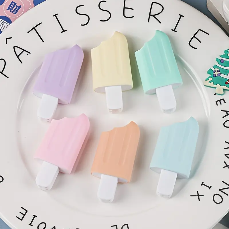 6-Pack Ice Cream Fluorescent Pens, Mini Highlighter Markers for Students, Cute Cartoon Notebook Stickers, Colorful Small Portable Bold Highlights