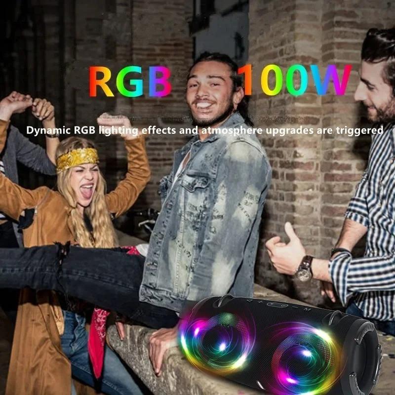 100W high power bluetooth speaker portable RGB colorful light waterproof wireless subwoofer 360 stereo surround TWS FM boombox  clarity and bass speakers