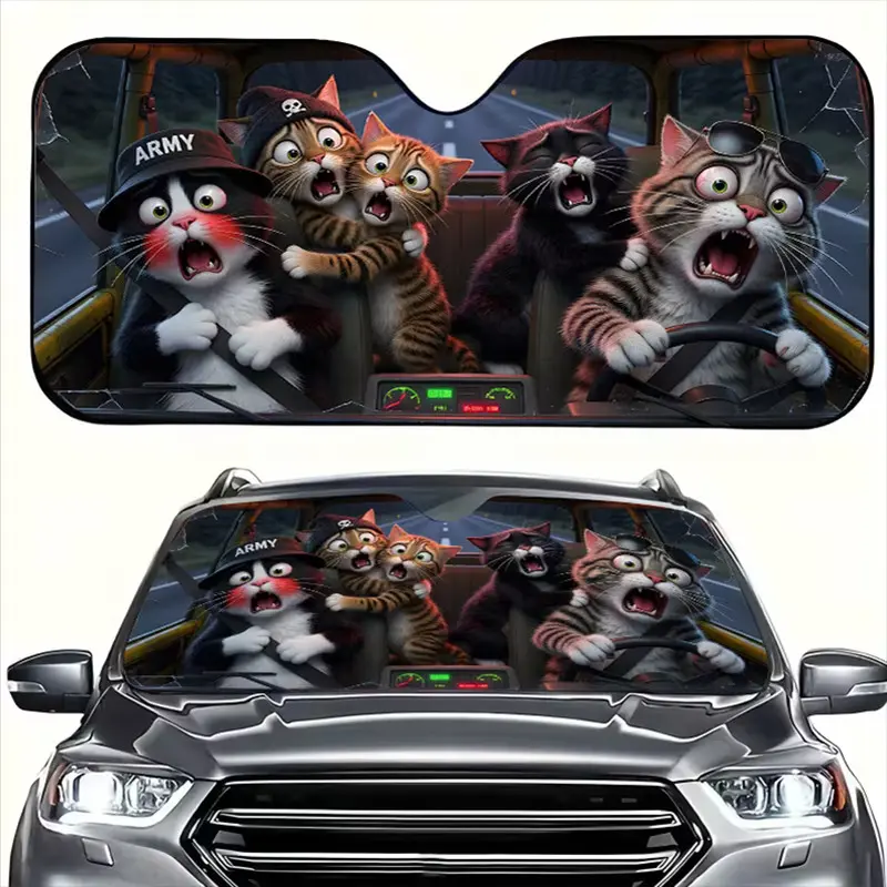 Frightened Cats Windshield Sun Shade,Aluminum Foil Sunshade for Car Heat Blocking Sun Reflector Visor Protector for Cars,Trucks & SUVs