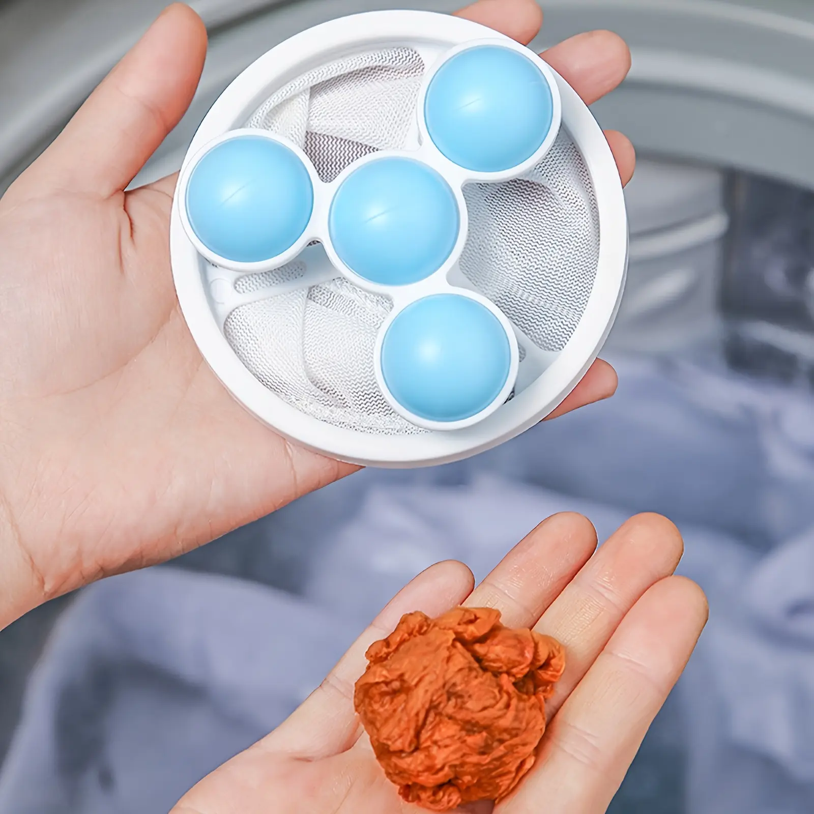 Reusable Washing Machine Filter System, Floating Ball & Mesh Bag, Removes Cotton Fluff, Pet Dander, Compatible with Front Load Top Load Washers