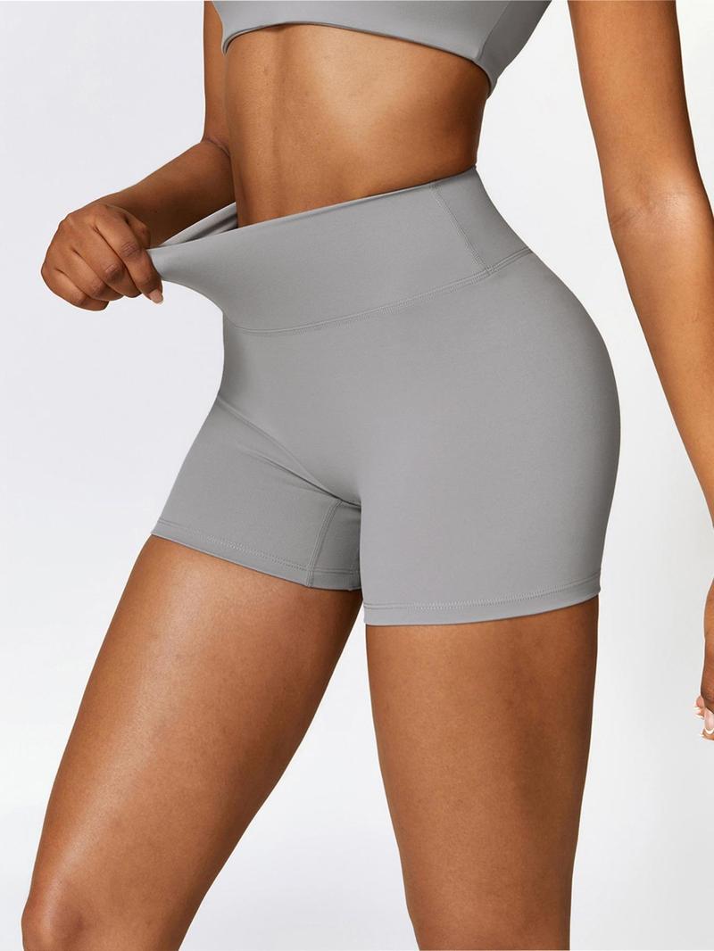 Women's Solid High Waist Sports Shorts, Gym Shorts, Athletic Shorts, High Stretch Breathable Comfortable Quick Drying Skinny Shorts, Ladies Sportswear for Yoga Gym Workout Running