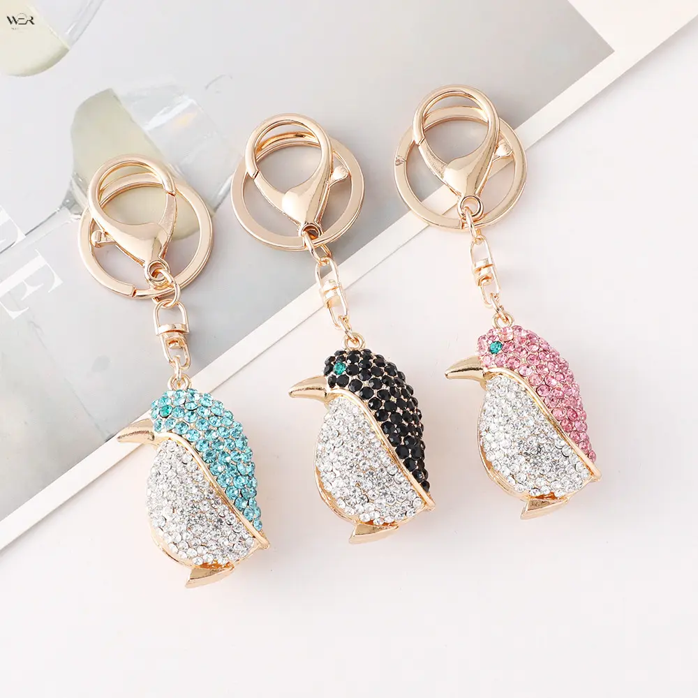 Women's Sparkling Rhinestone Penguin Keychain - 11.4cm Alloy Metal Crystal Animal Pendant, Cute Bag Charm with Lobster & Spring Clasps, Fashion Holder for Car Keys/Handbags, Holiday Gifts for Women/Girls (Multiple Colors)