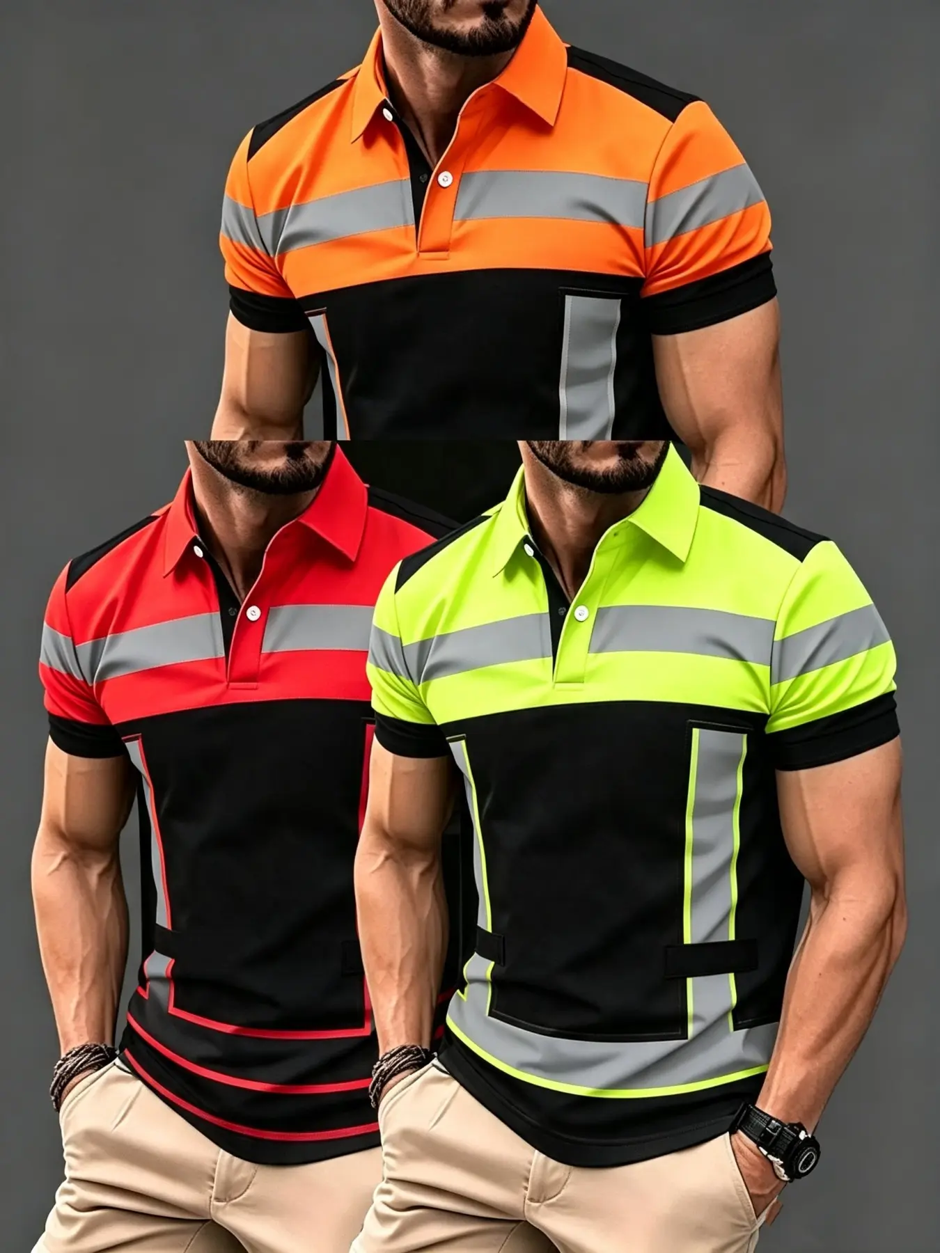 3-Pack Men's Casual Summer Printed Short Sleeve Polo Shirts, Bold All-Over Print, Durable Material, Fitted Style, All Seasons