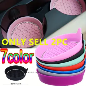 2 Counts Non-Slip Water Cup Pads, Car Coasters with Rhinestone Bling Decoration, Anti-Skid 8 cm Rubber Cup Mat, Car Interior Accessory, Car Accessories