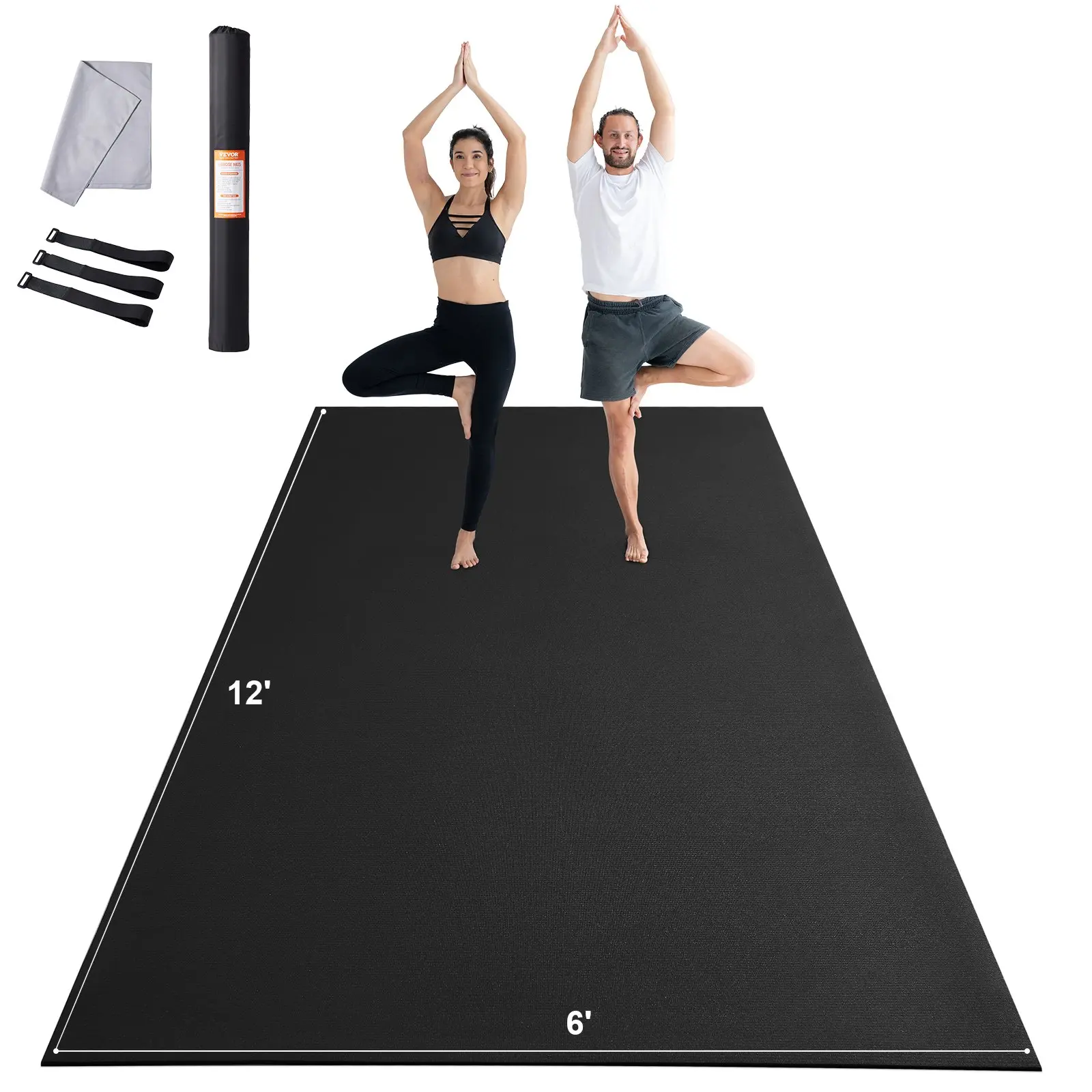 Exercise Mat, Non Slip High Density Premium Yoga Mat, Exercise Yoga Mat for Men Women, Fitness Exercise Mat with Bag Carry Strap, for All Types of Home Yoga, Pilate Floor Workout (12x6ft)