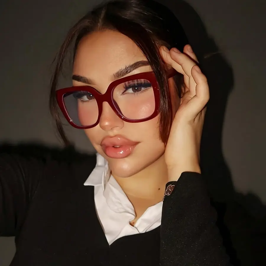 Square Retro Non-Prescription Glasses for Women, Lightweight Burgundy PC Statement Frame for Daily Wear, Statement Frame Glasses, Women Glasses & Eyewear Accessories