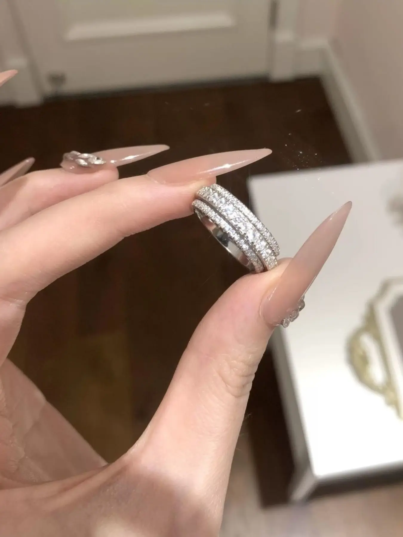 Eternal Ring - Three rows of micro laid cubic zirconia wedding rings, luxurious and shiny stackable women's engagement rings, elegant and fashionable jewelry gifts