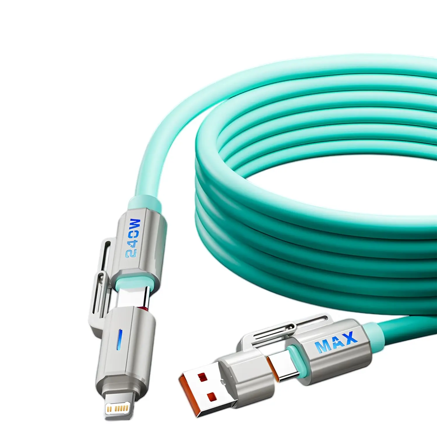 USB-C Breathing Light Liquid Zinc Alloy Phone Charging Cable, 4-In-1 Design USB PD to Type-C Lightning Interface, Universal Charger Cable